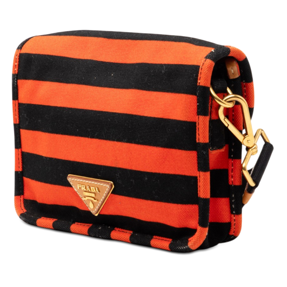 Pre-Loved Prada Canvas Canapa Righe Striped Messenger Bag - Picture 2 of 7